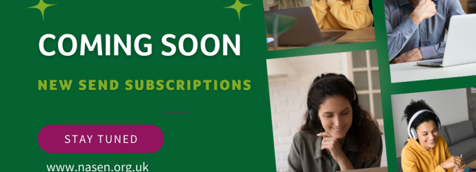 Advertising image. Text reads 'Coming Soon New SEND Subscriptions Stay Tuned']