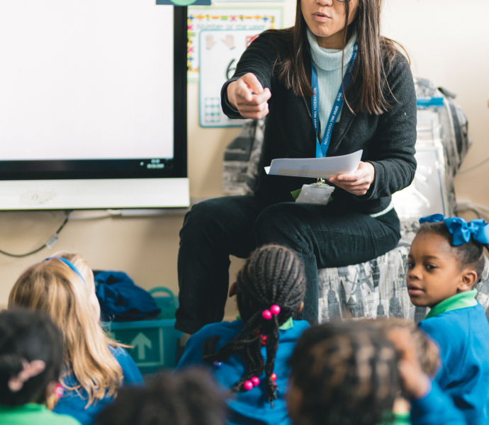 Teacher speaking to Children in a primary classroom