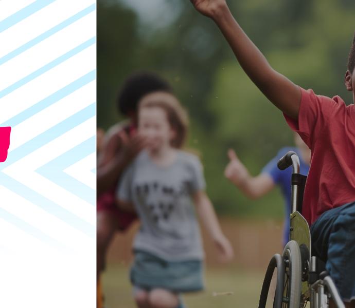equal play in pe campaign by ParalympicsGB alongside proud partner NatWestThrive. Photo of a child in a wheelchair taking part in sports