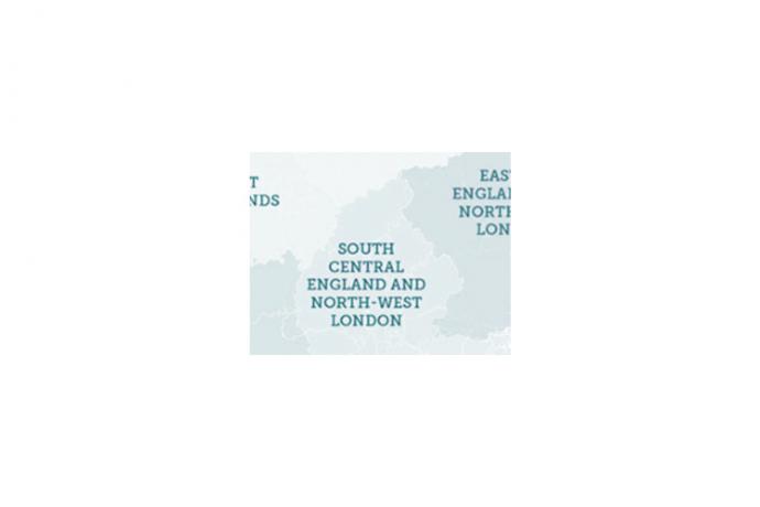 Image shows South Central England and North West London region on a map 