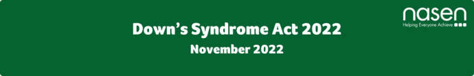 Header [green background with white text that reads 'Down's Syndrome Act 2022 November 2022']