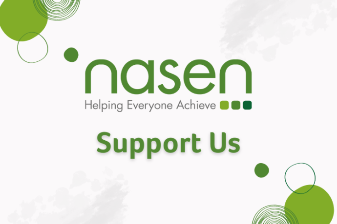 Text reads 'nasen helping everyone achieve. Support us'