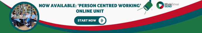advertising banner for online unit 18. Banner reads 'now available: person centred working online unit. Start now.'