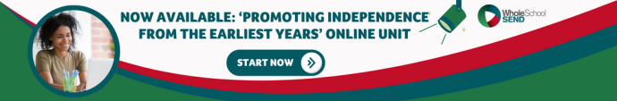 advertising banner for online unit 19. Banner reads 'now available: promoting independence from the earliest years' online unit. Start now.'